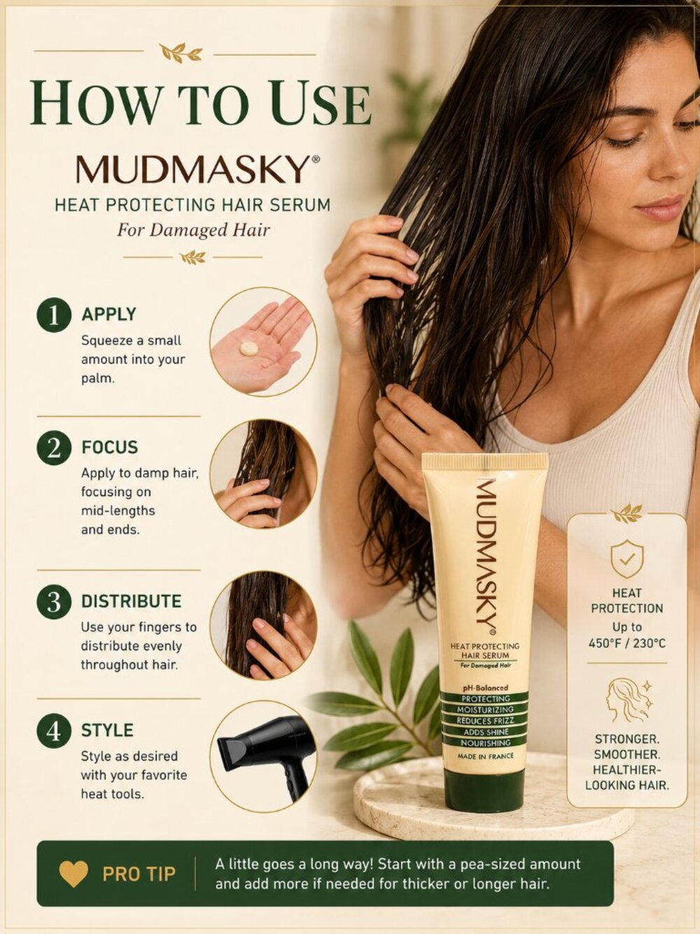 MUDMASKY Heat Protecting Hair Serum Damaged Hair 60mL 2oz Made France - Picture 3 of 4
